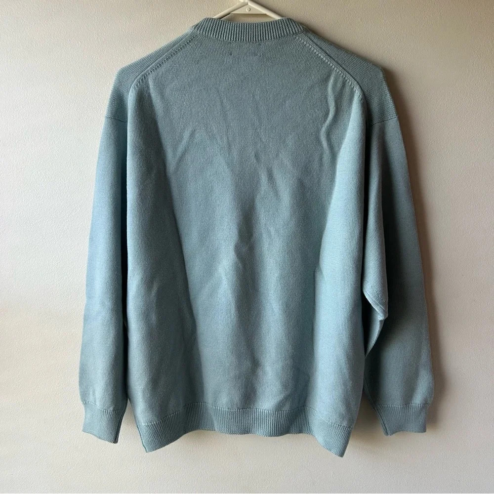 Vintage Harrods By Barrie 100% Merino Wool Made In Scotland Cardigan Egg Blue XL